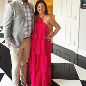 Elegant Pink/Red Tiered Dress